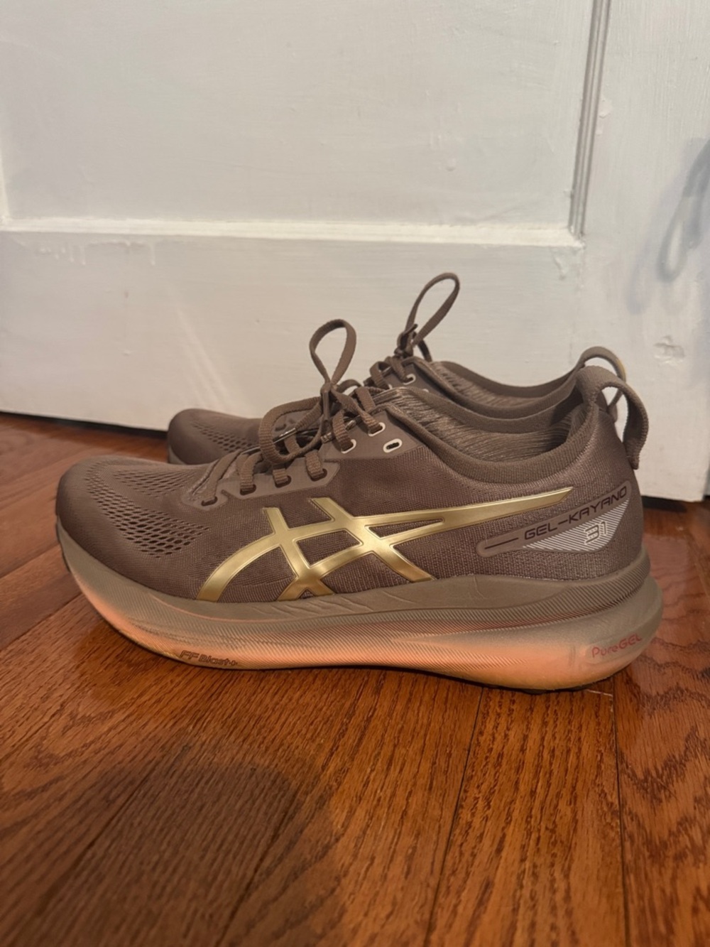 ASICS Men's Athletic Running Shoes in Taupe with Gold Accents